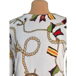 Vintage Liz Claiborne Nautical Rope Print Sweater Petite Cotton White Preppy